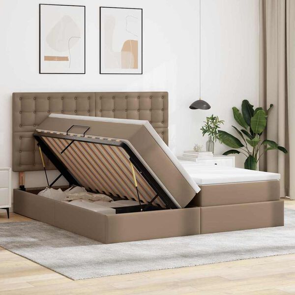 vidaXL Opbergbed met matras Cappuccino 200 x 200 cm Nep Leer