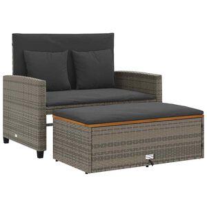 vidaXL Tuinbank 2-zits met kussens poly rattan en acaciahout grijs