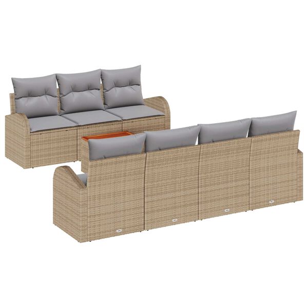 vidaXL Tuinbankenset met kussen 8 pcs Beige poly rattan