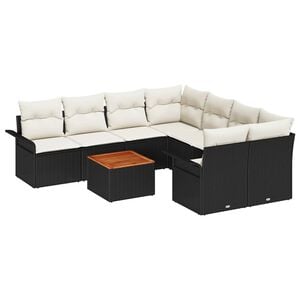 vidaXL Tuinbankenset 9 st 8-Aantal zitplaatsen Zwart en Cr&egrave;me
