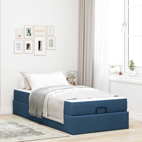 vidaXL Bedframe met matras met matras 2 pcs Blauw Stof
