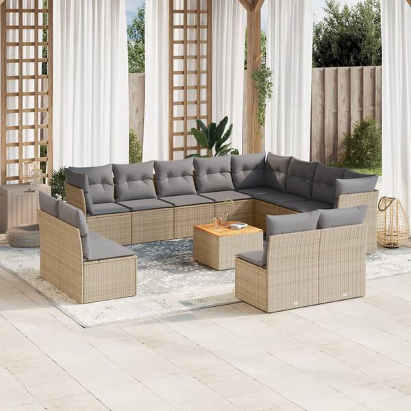 vidaXL 13-delige Loungeset met kussens poly rattan beige