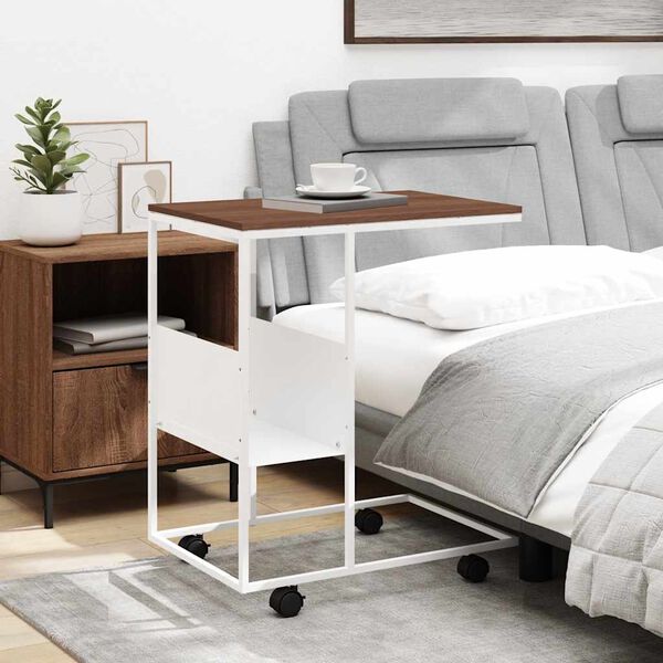 vidaXL Bijzettafel met wieltjes 55x36x63,5 cm bewerkt hout wit