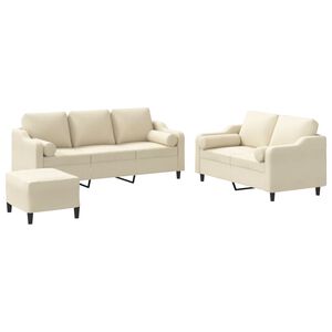 vidaXL 3-delige Loungeset met kussens stof cr&egrave;mekleurig