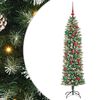 vidaXL Kunstmatige slanke kerstboom met 300 LED Groen en wit 180 cm