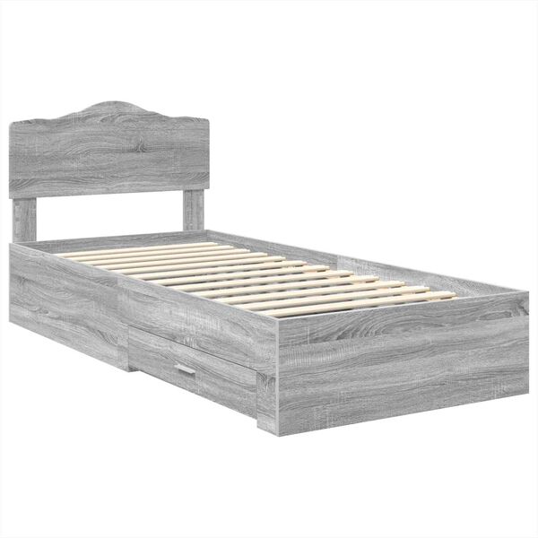 vidaXL Bedframe met hoofdeinde Grijs Sonoma 70 x 190 cm Bewerkt hout