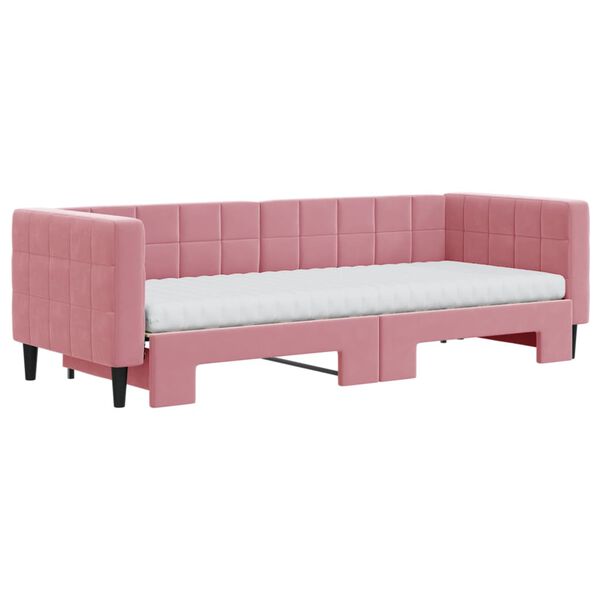 vidaXL Slaapbank onderschuifbed en matrassen 80x200 cm fluweel roze