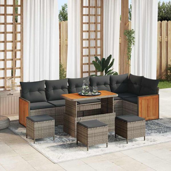 vidaXL Tuin Sofa Set 10 pcs Grijs Donkergrijs poly rattan