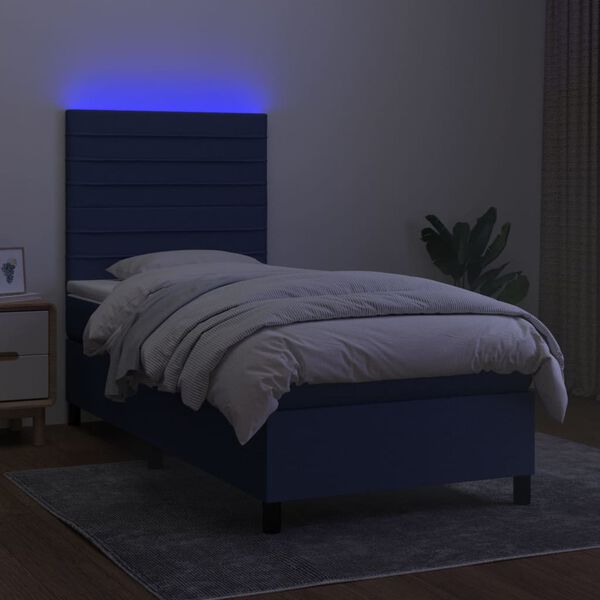 vidaXL Boxspring met matras en LED stof blauw 100x200 cm