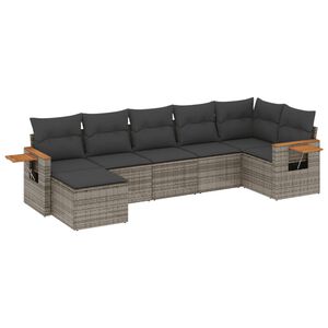 vidaXL 7-delige Loungeset met kussens poly rattan grijs