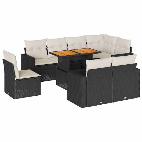 vidaXL 9-delige Loungeset met kussens poly rattan zwart