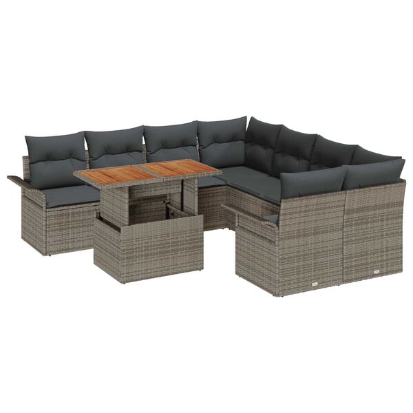 vidaXL Tuin Sofa Set met opslag 9 pcs Grijs Poly riet