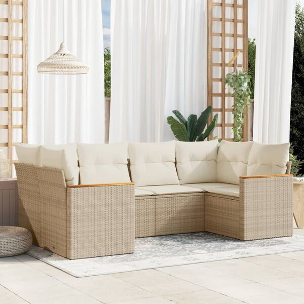 vidaXL 6-delige Loungeset met kussens poly rattan beige