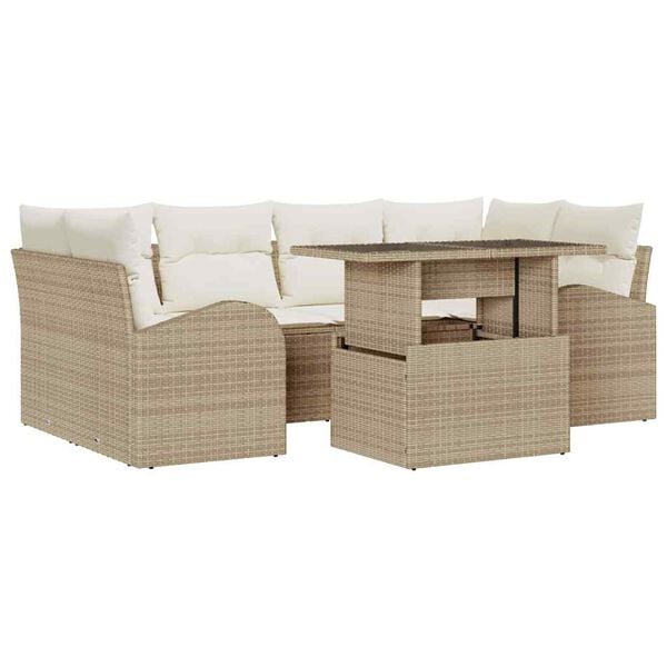 vidaXL Tuin Sofa Set met kussen met opslag 7 pcs Beige Poly Rattan