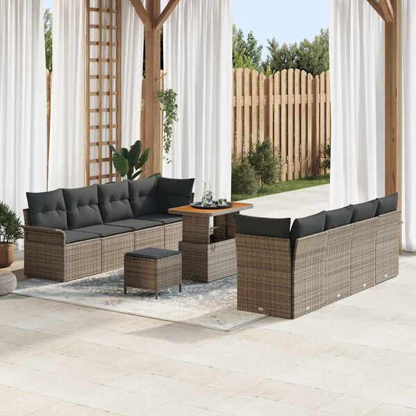 vidaXL Tuin Sofa Set met kussen met opslag met kussen 11 pcs Grijs