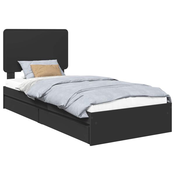 vidaXL Opslag bed met hoofdeinde Zwart 75 x 190 cm Bewerkt hout