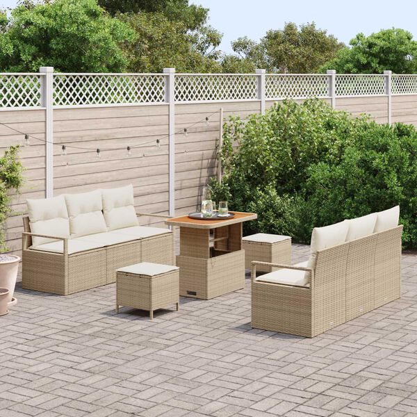 vidaXL Tuinbankenset met kussen 9 pcs Beige poly rattan