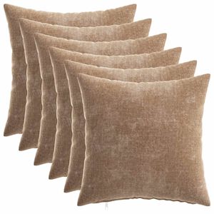 vidaXL Kussensloop 6 st HEERLEN Bruin 30 x 30 cm Chenille Stof