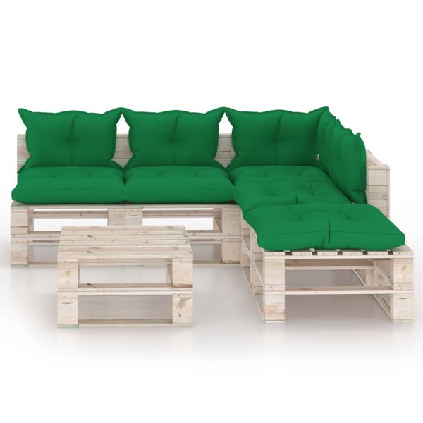 vidaXL 6-delige Loungeset met kussens pallet grenenhout