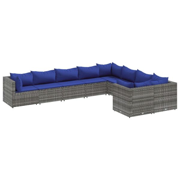 vidaXL 9-delige Loungeset met kussens poly rattan grijs