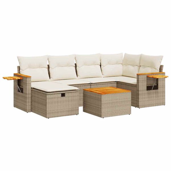 vidaXL 7-delige Loungeset met kussens poly rattan beige