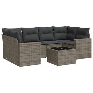 vidaXL 7-delige Loungeset met kussens poly rattan grijs