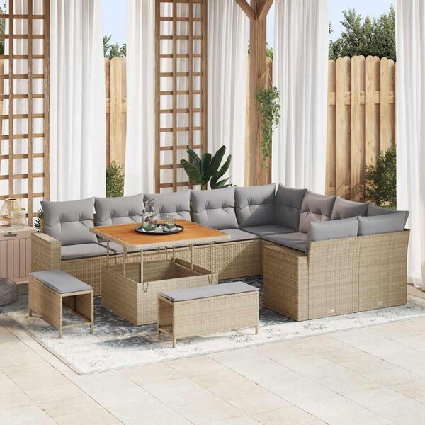 vidaXL Tuin Sofa Set met kussen met opslag 12 pcs beige en lichtgrijs