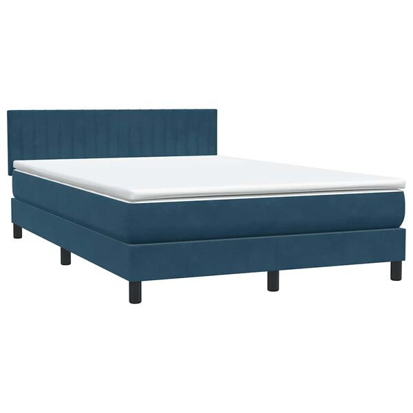 vidaXL Boxspring met matras fluweel donkerblauw 140x220 cm