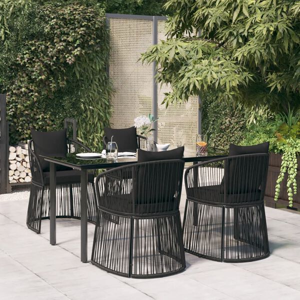 vidaXL 5-delige Tuinset met kussens PVC-rattan zwart
