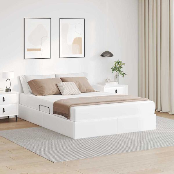 vidaXL Opbergbed met matras met matras Wit 140 x 200 cm Nep Leer