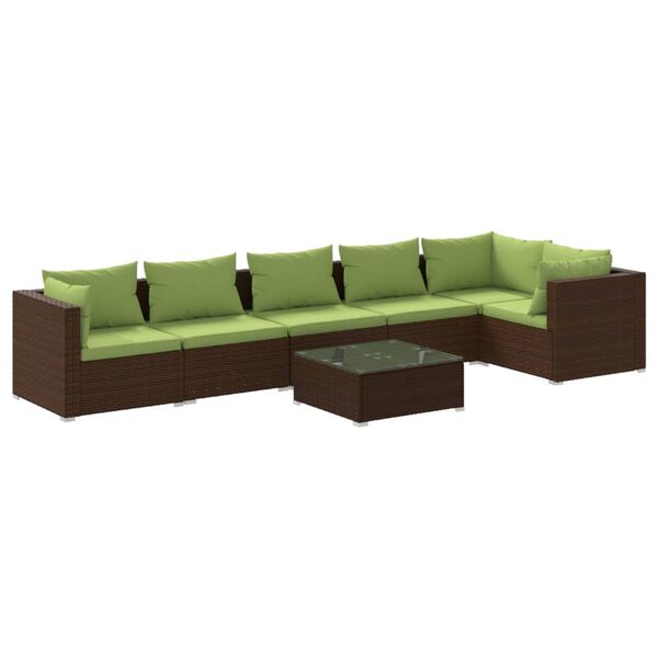 vidaXL 7-delige Loungeset met kussens poly rattan bruin