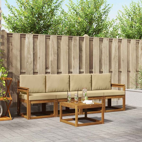 vidaXL Buiten bankenset 5 pcs Natuurlijk en Beige Massief Acaciahout