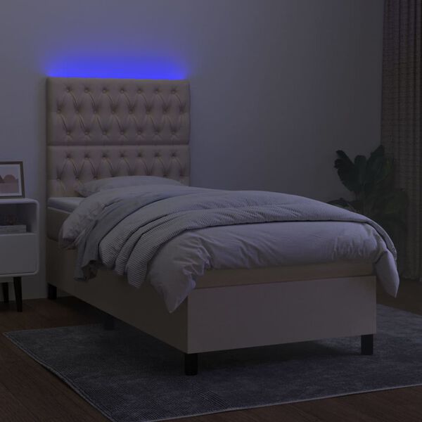 vidaXL Boxspring met matras en LED stof cr&egrave;mekleurig 80x200 cm
