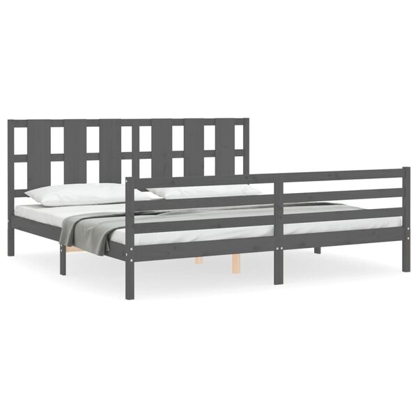 vidaXL Bedframe met hoofdbord massief hout grijs 200x200 cm