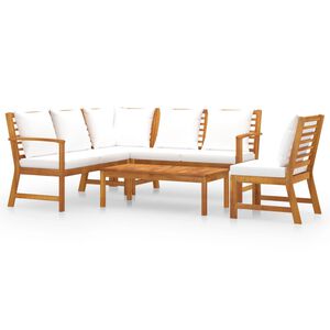 vidaXL 5-delige Loungeset met kussens massief acaciahout cr&egrave;me