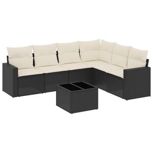 vidaXL 7-delige Loungeset met kussens poly rattan zwart