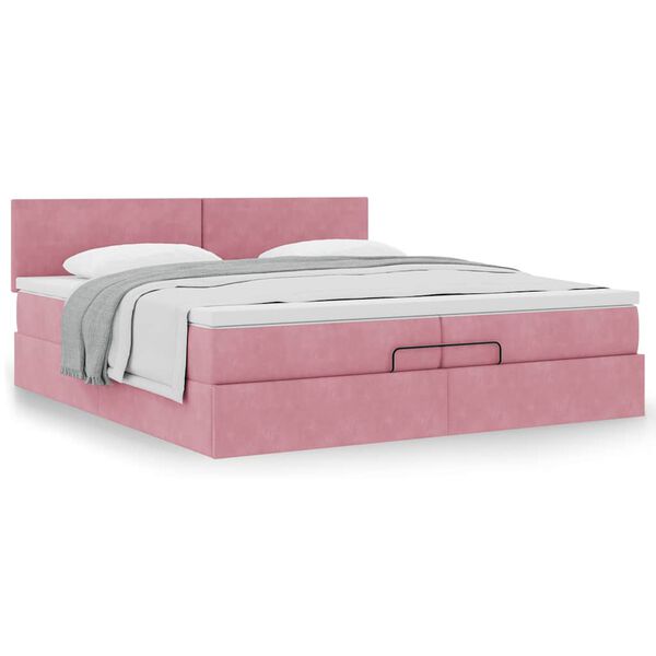 vidaXL Ottoman bed met matras 200x200 cm fluweel roze