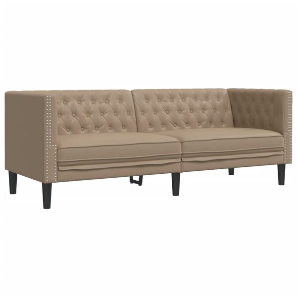 vidaXL 3-delige Loungeset Chesterfield-stijl kunstleer cappuccinokleur