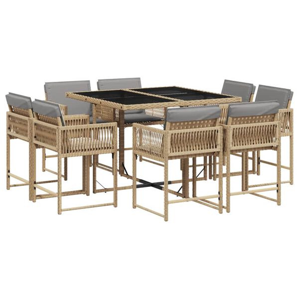 vidaXL 9-delige Tuinset met kussens poly rattan gemengd beige