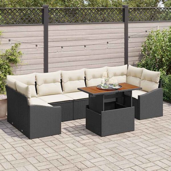 vidaXL Tuin Sofa Set met kussen met opslag 8 pcs Zwart en Beige