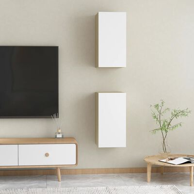 vidaXL Tv-meubelen 2 st 30,5x30x60 cm bewerkt hout wit en sonoma eiken