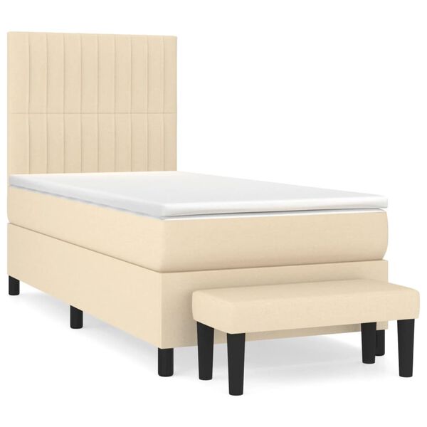 vidaXL Boxspring met matras stof cr&egrave;mekleurig 90x190 cm