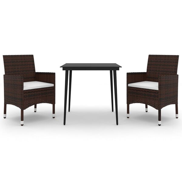 vidaXL 3-delige Tuinset met kussens poly rattan en glas