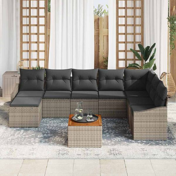 vidaXL Tuin Sofa Set met kussen 9 pcs Grijs Poly riet