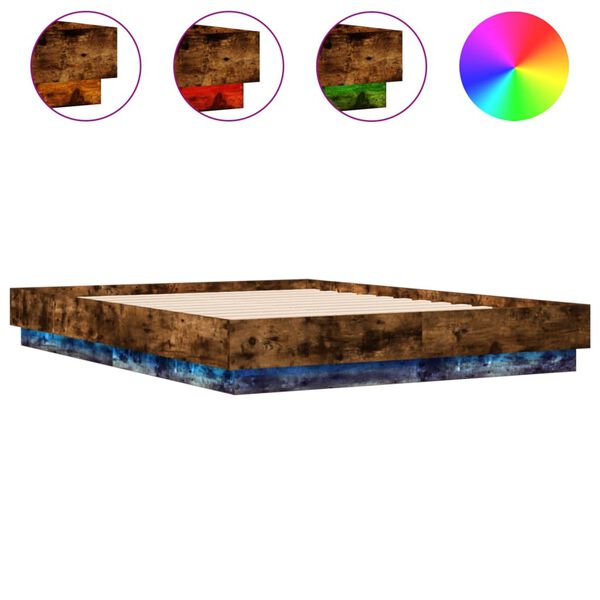 vidaXL Bedframe met LED-verlichting gerookt eikenkleurig 120x190 cm