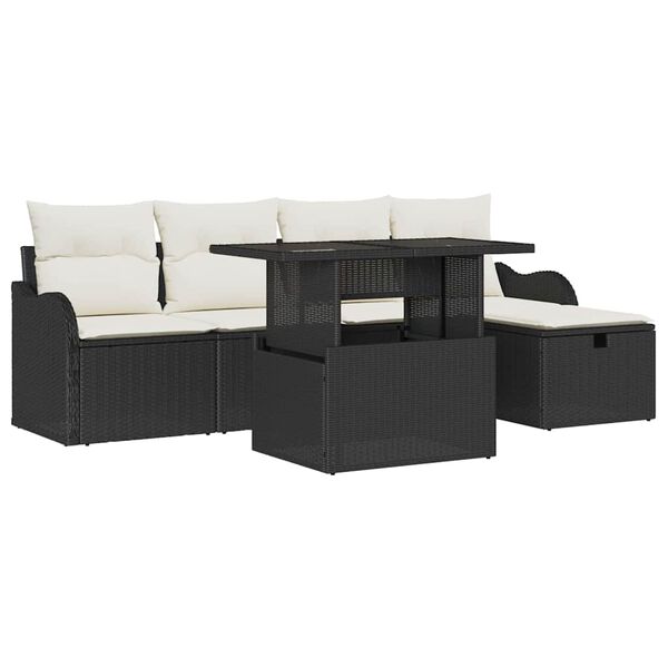 vidaXL Tuin Sofa Set met kussen met opslag 6 pcs Zwart Poly riet