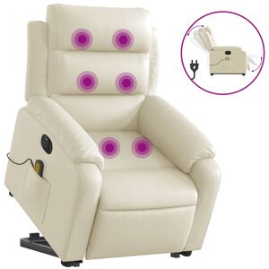 vidaXL Sta-op-massagestoel elektrisch kunstleer cr&egrave;mekleurig