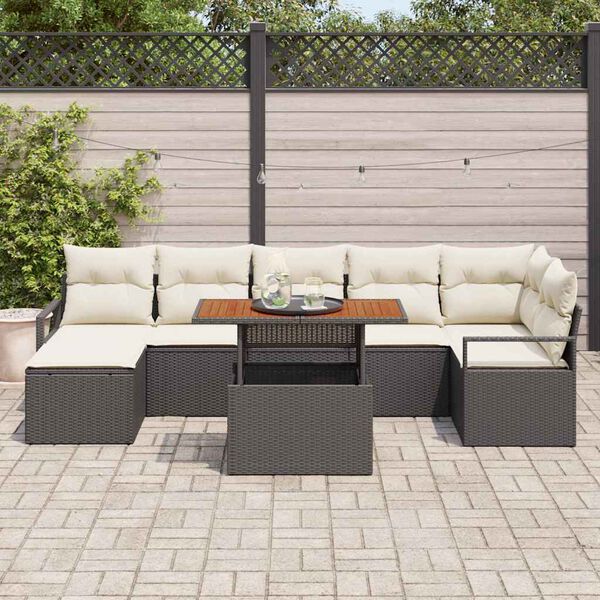 vidaXL Tuin Eetset met kussen 8 pcs Zwart en Cr&egrave;me