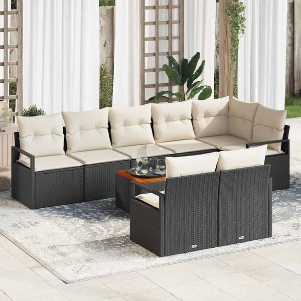 vidaXL Tuinbankenset met kussen 9 pcs Zwart poly rattan