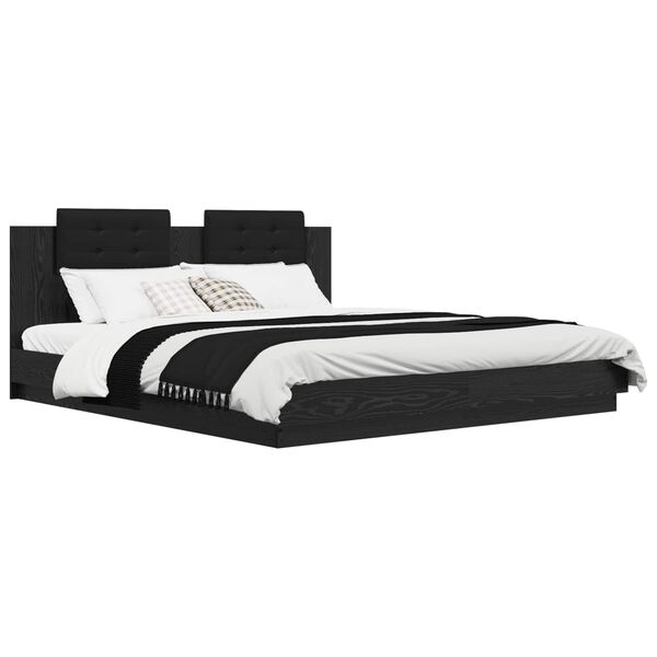 vidaXL Bedframe met Hoofdeinde Zwart Eiken 180 x 200 cm Bewerkt hout